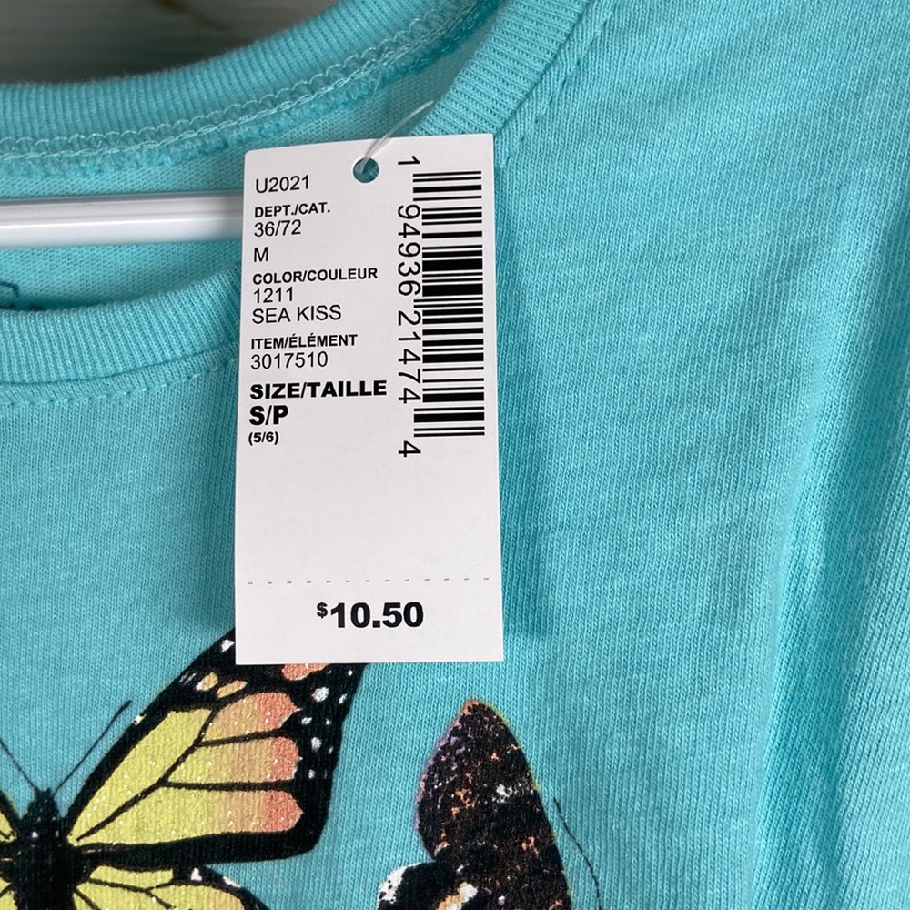 Girls Children PLACE Long Sleeve Graphic Tee Blue Butterfly Beautiful Size S 5/6 - Picture 2 of 2